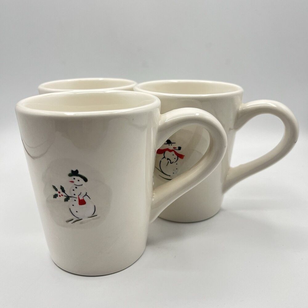 Coffee Mugs Christmas Winter Williams Sonoma Snowman Hot Cocoa Mugs Set of 3